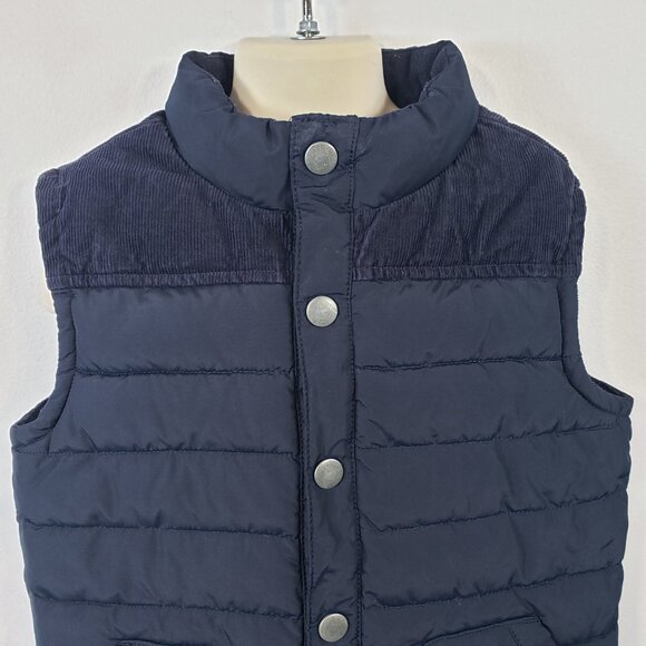 Gymboree Corduroy Trim Puffer Vest Size 4T - 5T Navy Blue Pockets Snap / A290 - Picture 3 of 7